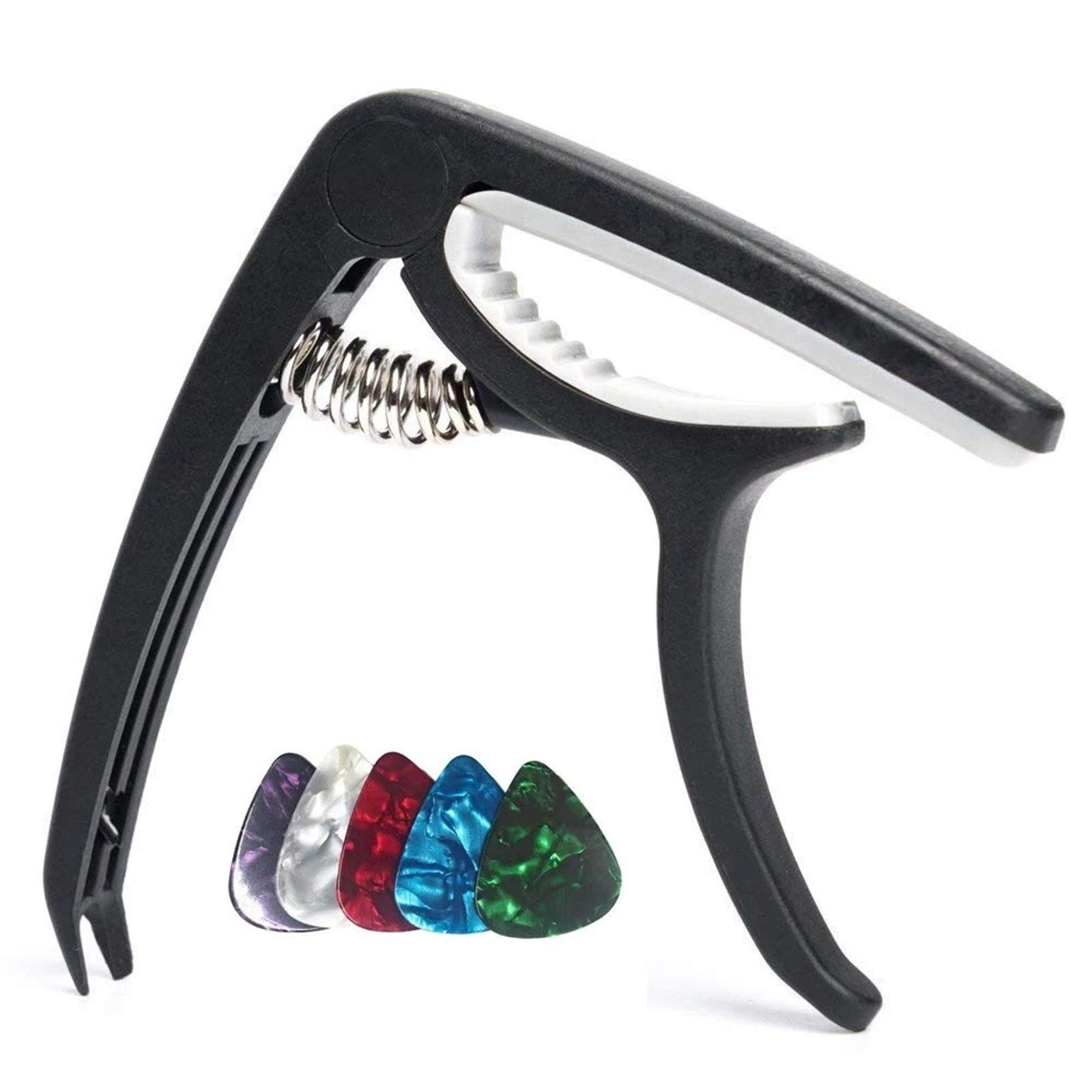 Kapodaster für Akustikgitarre, tragbarer Gitarren-Nagler, professioneller Gitarren-Kapodaster, multifunktionales Gitarrenzubehör (Farbe: Schwarz, Größe: Einheitsgröße) (Schwarz Einheitsgröße)