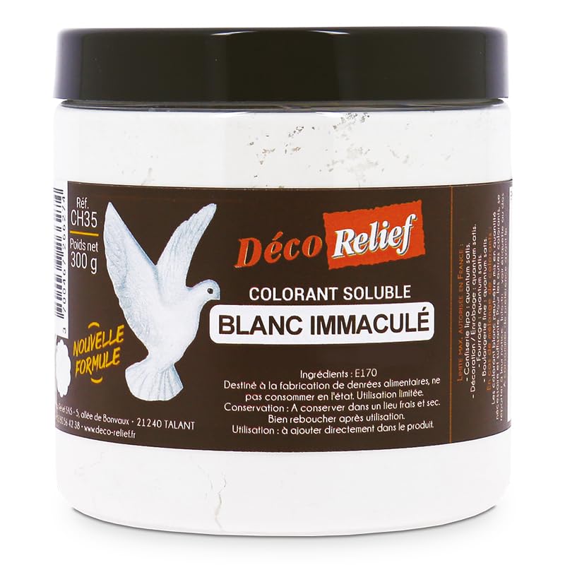 Déco Relief - Colorant Alimentaire Blanc Immaculé 300 g - Colorant Soluble en Poudre - Ingrédient Cuisine & Pâtisserie – Pour Crèmes au Beurre,...