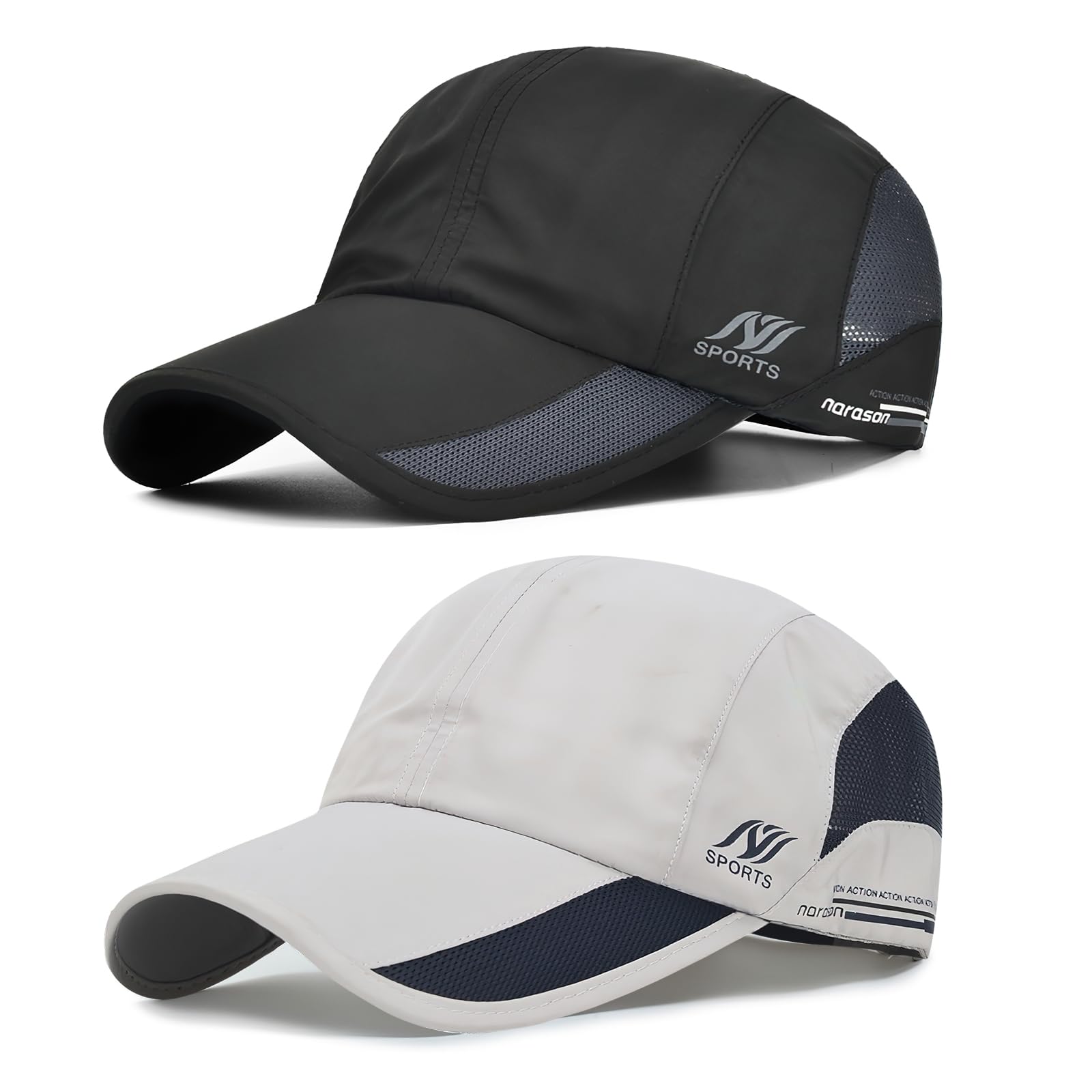 TAGVO Gorra de Béisbol de Malla Deportiva Unisex, Paquete de 2 Gorra de béisbol Transpirable y de Secado Rápido Ligero Sombrero de Verano Sombrero de Exterior para Hombre Correr y Caminar