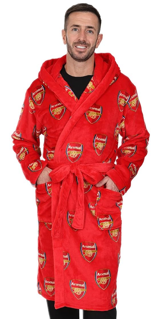 Arsenal Men's Red Official F.c. Dressing Gown Fleece Hooded Robe (Xx-Large)