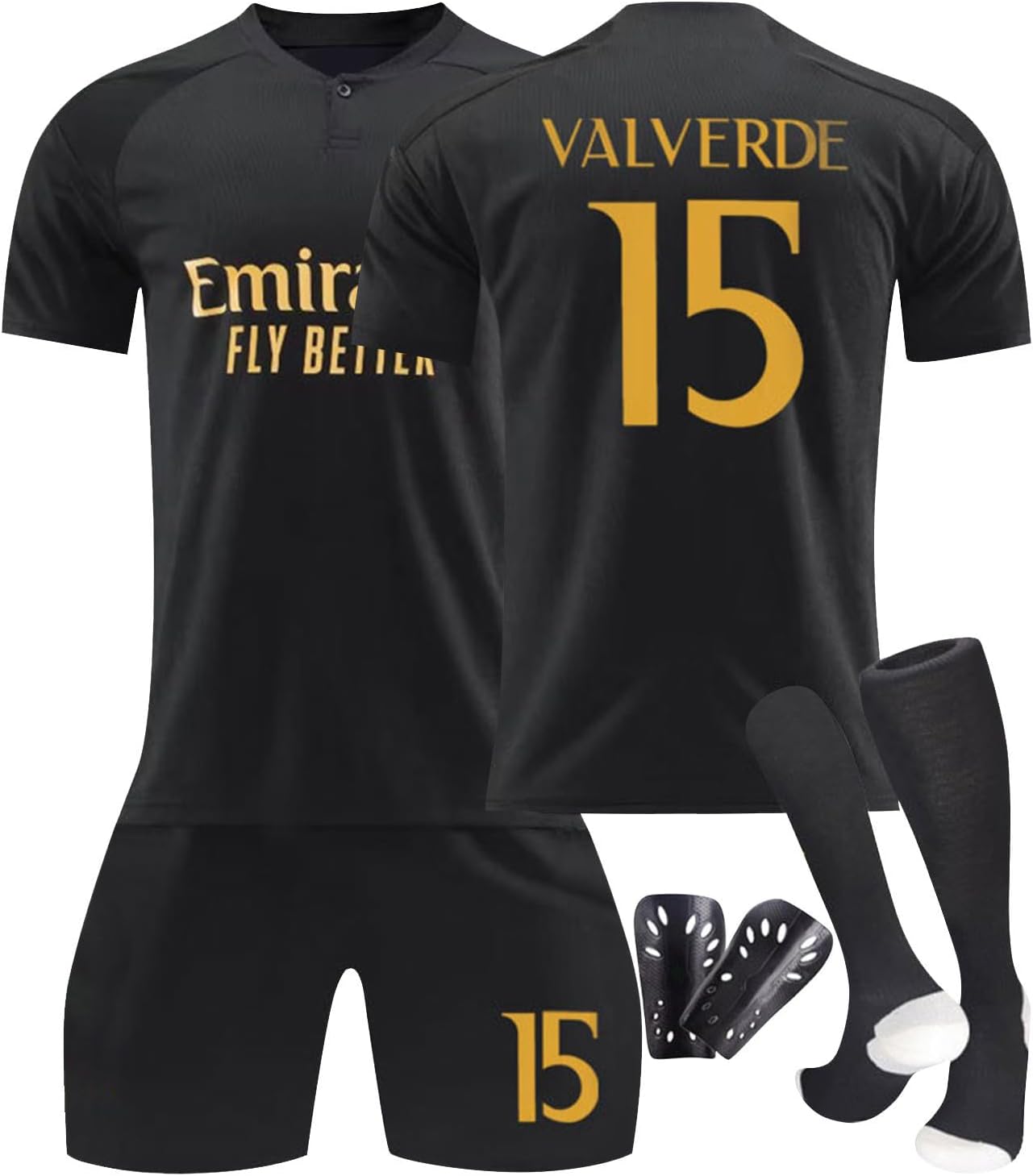PANGKII R. Madrid Football Kits for Kids, No.5 Bellingham No.7 Vini jr Home Away Soccer Jerseys Unisex Activewear Football Kits Football Training Shirts Shorts Socks and Knee pads