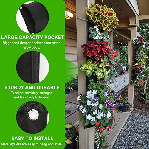 Wisolt Hanging Vertical Garden Wall Planter Outdoor Deeper and Bigger 6 Pocket Garden Planters for Yards Garden Home Decoration Breathable Fabric Hanging Planter for Outdoor Indoor