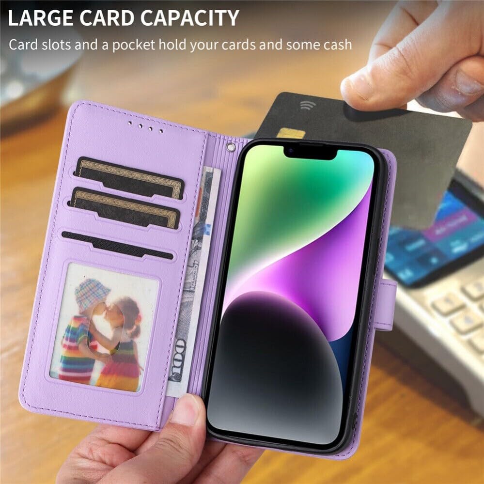 Étui iPhone 14 Plus portefeuille violet avec fermeture à rabat magnétique robuste