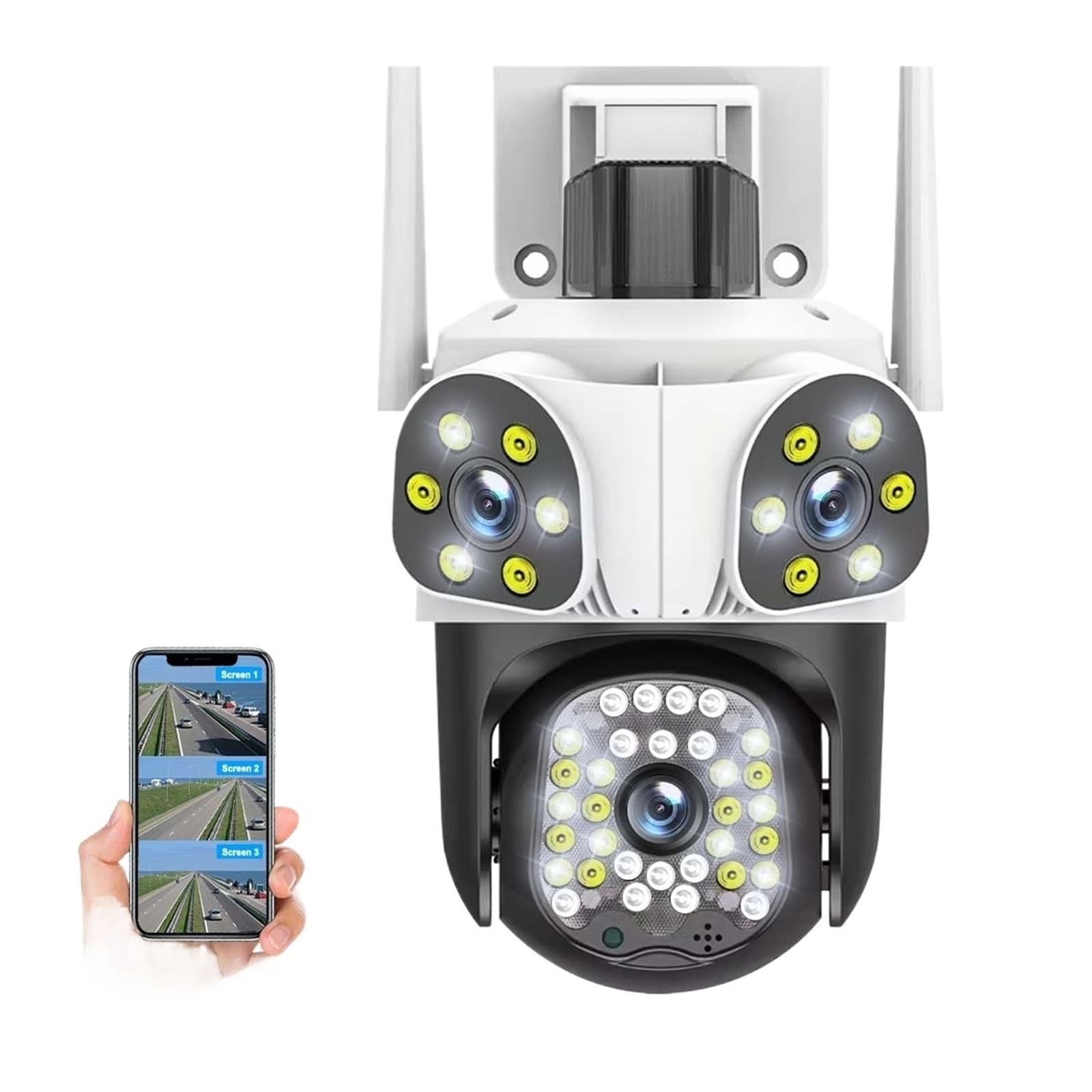 Kamera bezpieczeństwa, Kamera IP 15MP 8K Trzyobiektywowa zewnętrzna kamera PTZ 4X Zoom AI Śledzenie Kamery monitorujące Inteligentna ochrona bezpieczeństwa CCTV(15MP Camera Add 128G)