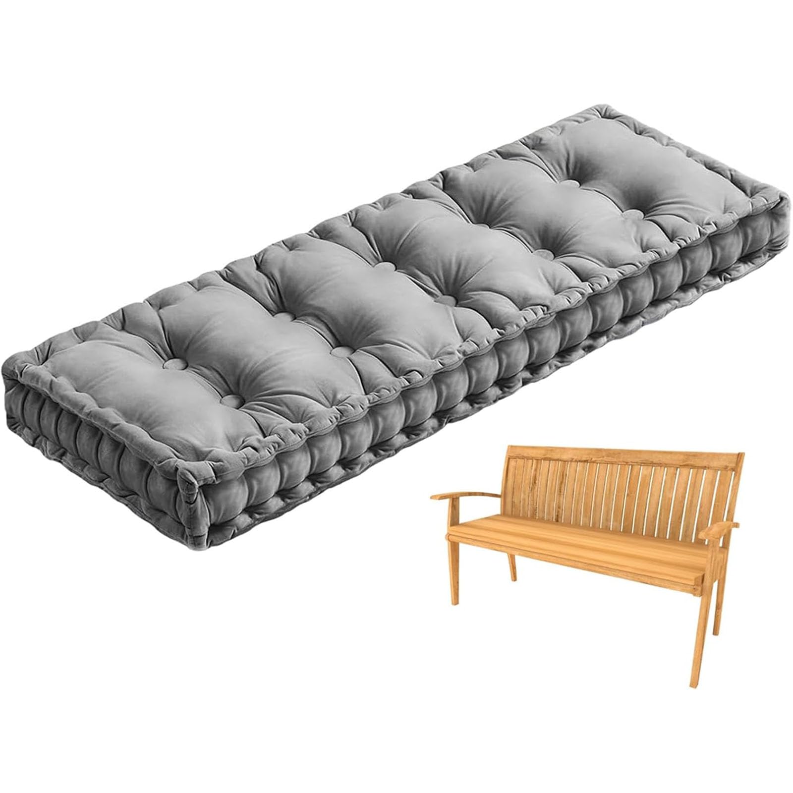 Coussin de banc gris 80x50 cm épais de 10 cm pour assise de jardin et intérieur