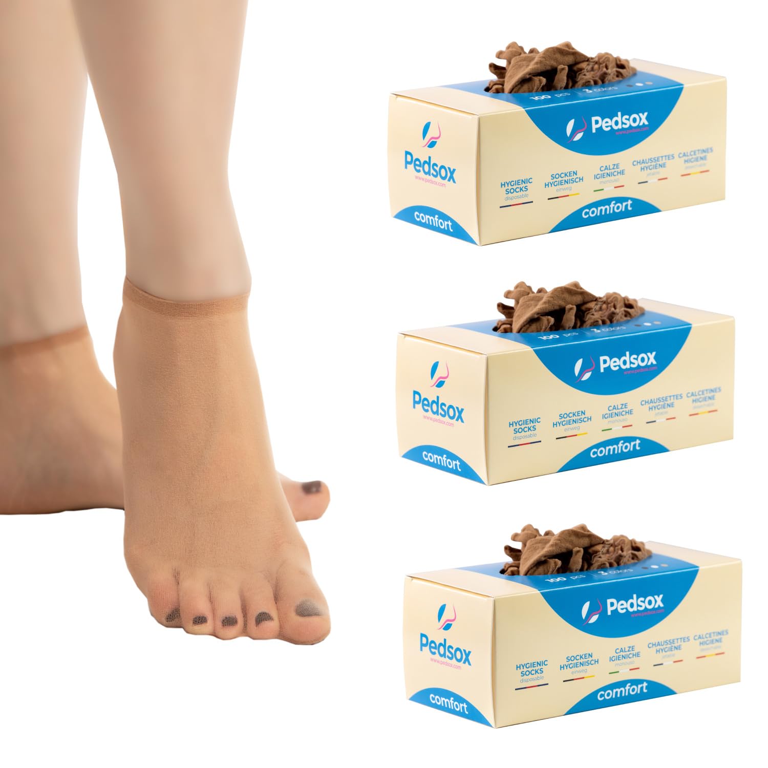 Pedsox, 3x100pcs Disposable Hygienic Try-On Socks, Comfort Line, Unisex, One Size, Nude