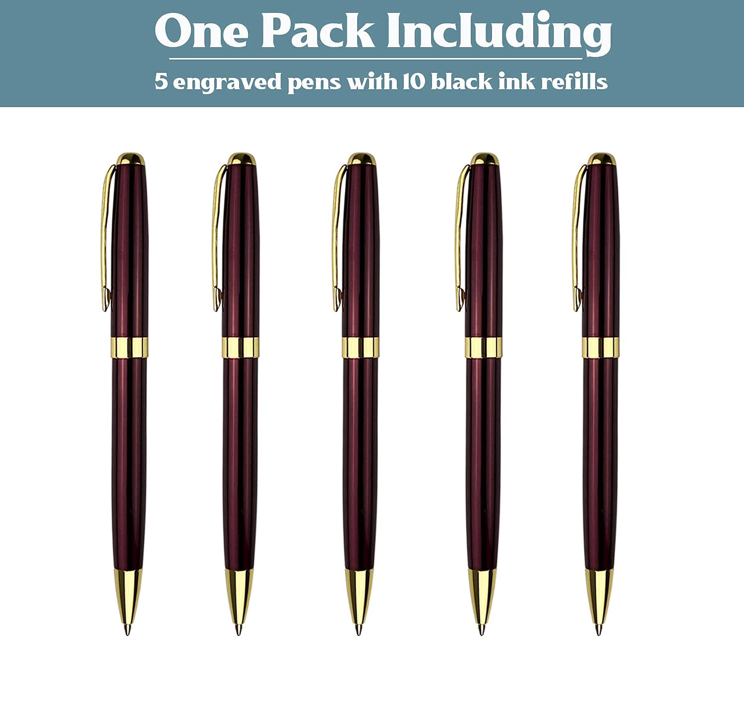 Ensemble d'écriture de stylos cadeaux de bureau personnalisés - Stylos fantaisie en acier inoxydable personnalisés avec votre nom ou message, parfaits pour un collègue/amis 5PCS/Pack