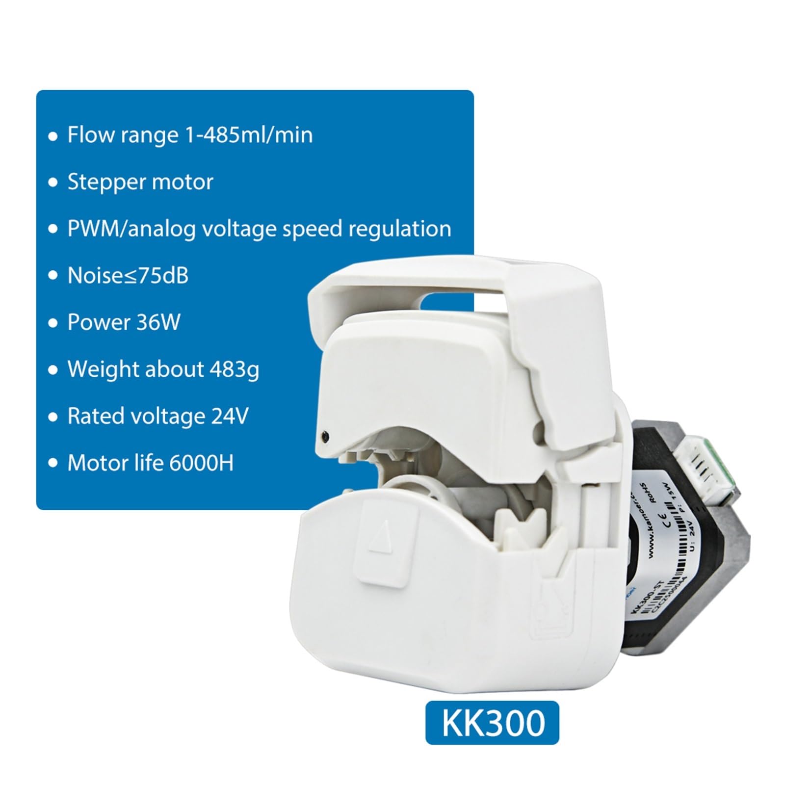 Bomba peristáltica de 485 ml/min KK300 24V, Motor paso a paso, bomba autocebante con cabezal de bomba de transformadores, bomba dosificadora de laboratorio(B16 3.2x6.4mm)