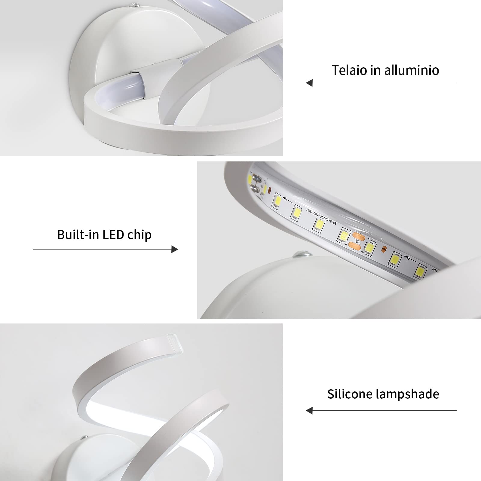 Tealight Applique da Parete Interno, Moderno 20W 2200LM LED Bianco Freddo, Lampade a Muro a Spirale in Acrilico, per Comodino, Sfondo TV Soggiorno Studio