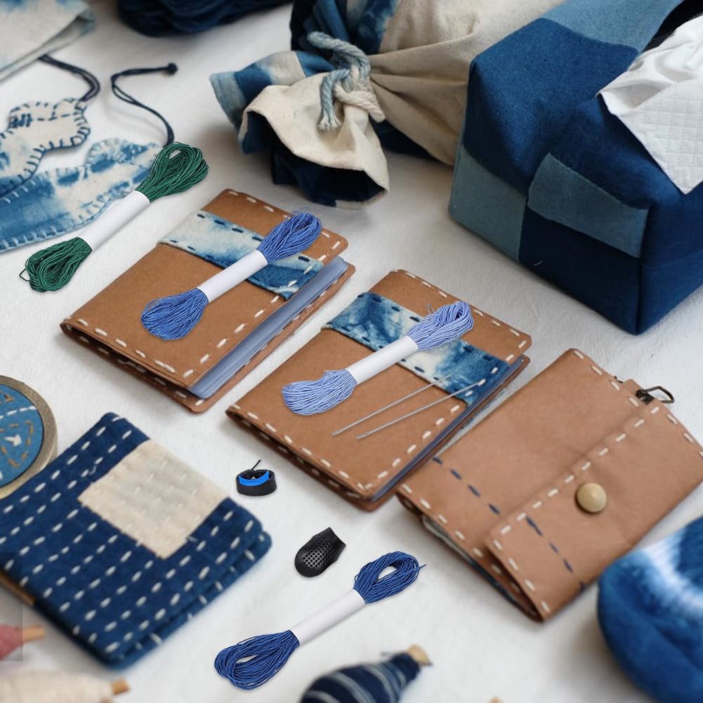 FREEBLOSS Sashiko Set (Varios Paquetes) Con Hilo De 12 Colores, 25 Agujas, 8 Dedales Ajustables Y Accesorios Para Coser A Mano Con Hilo Sashiko Y Agujas.