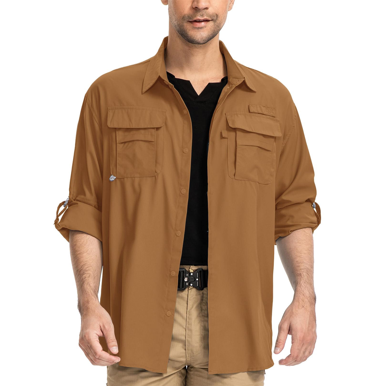 yeyity Outdoor Langarm Safari Hemd UPF50 UV Schutz Funktionshemd Atmungsaktiv Button Down Hemd für Wandern Angeln Trekking