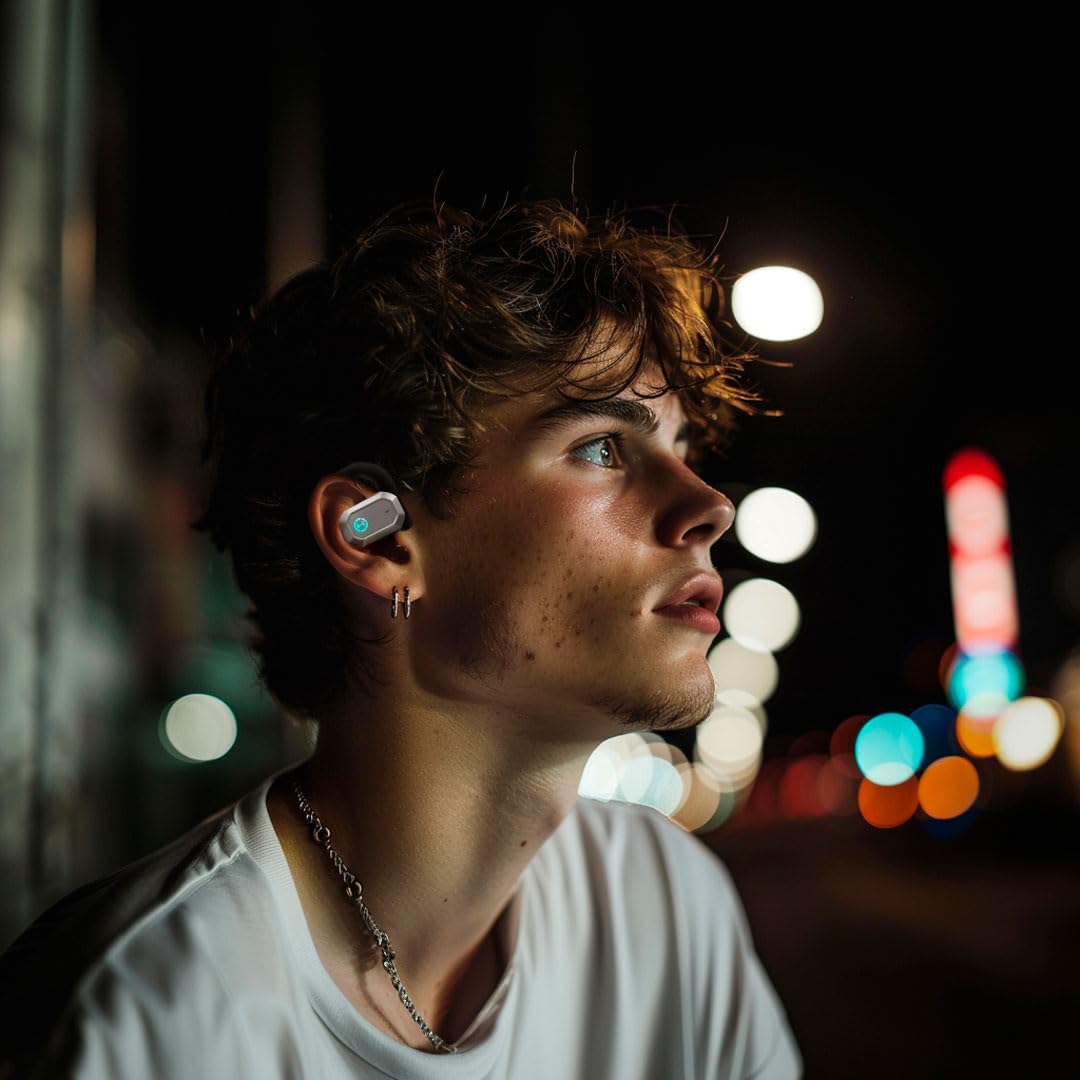 Edifier Hecate by AIR2 Open Ear Stereo Gaming Earbuds - Auriculares con micrófono Integrado con cancelación de Ruido y Efectos RGB, Color Negro