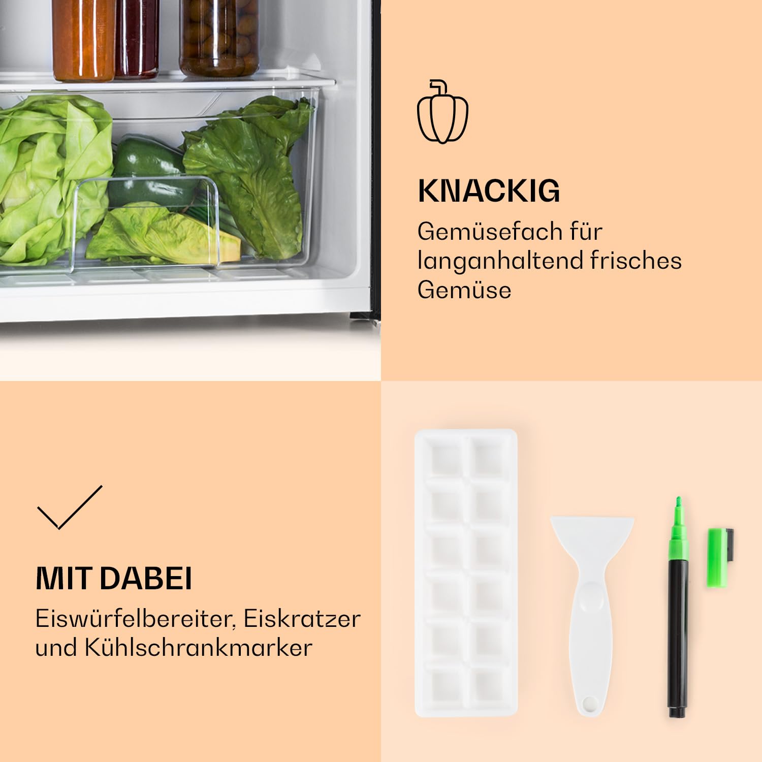 Klarstein Spitzbergen – Kühlschrank, Energieeffizienzklasse E, Gefrierfach, ZestfulART Design: Beschreibbare Tür inklusive Marker, 2 Türfächer, Schwarz