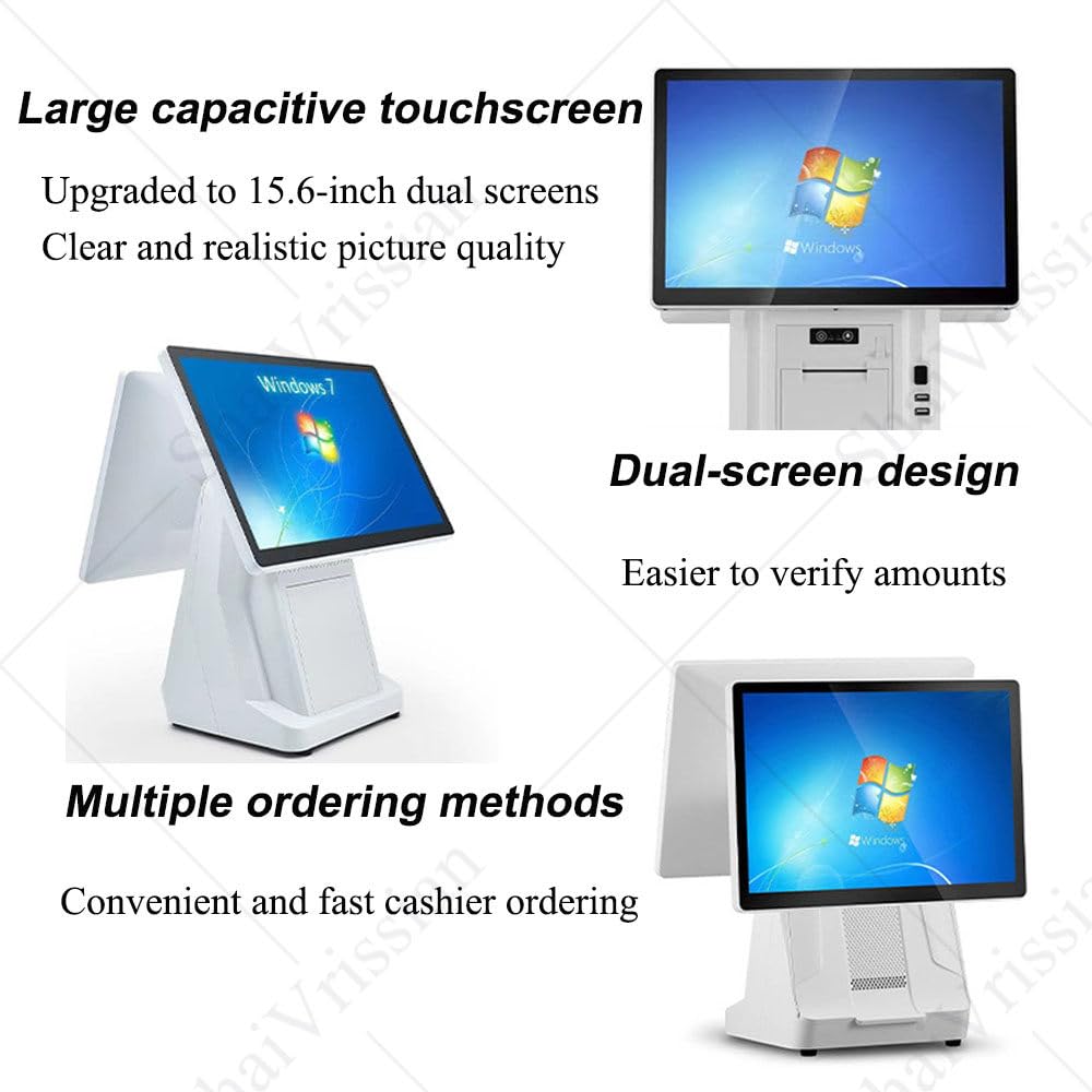 Caja Registradora con Pantalla Táctil,Registradora Pos para Tiendas,Monitor 15,6 Pulgadas,6 Puertos USB,Multitáctil Capacitivo,para Pequeñas Empresas Y Comercios Dualscreen