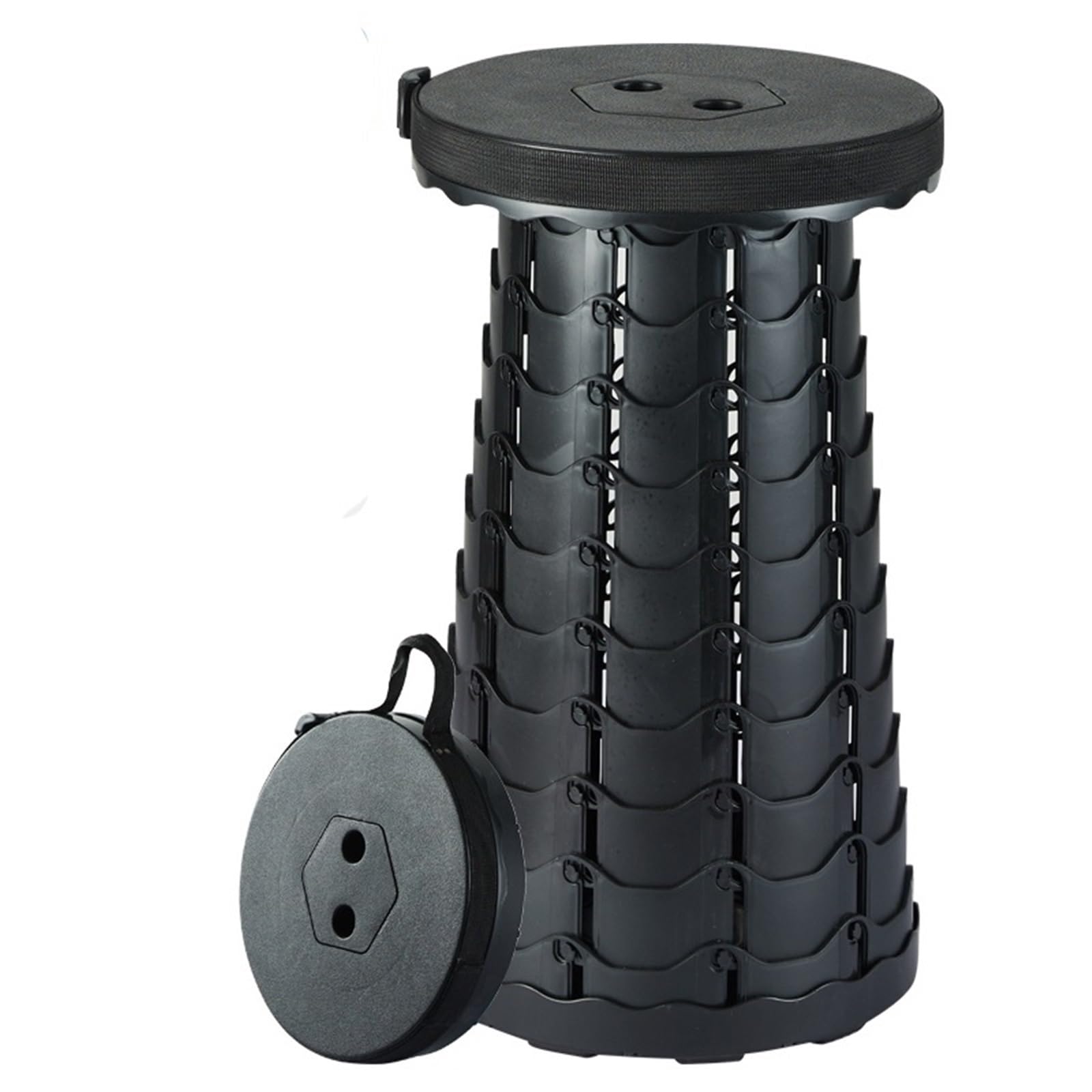 Höhenverstellbarer Klapphocker, kompakter Klappstuhl, tragbarer einziehbarer Campinghocker, leicht, for Outdoor-Angeln, Wandern, Gartenarbeit (Color : Black)