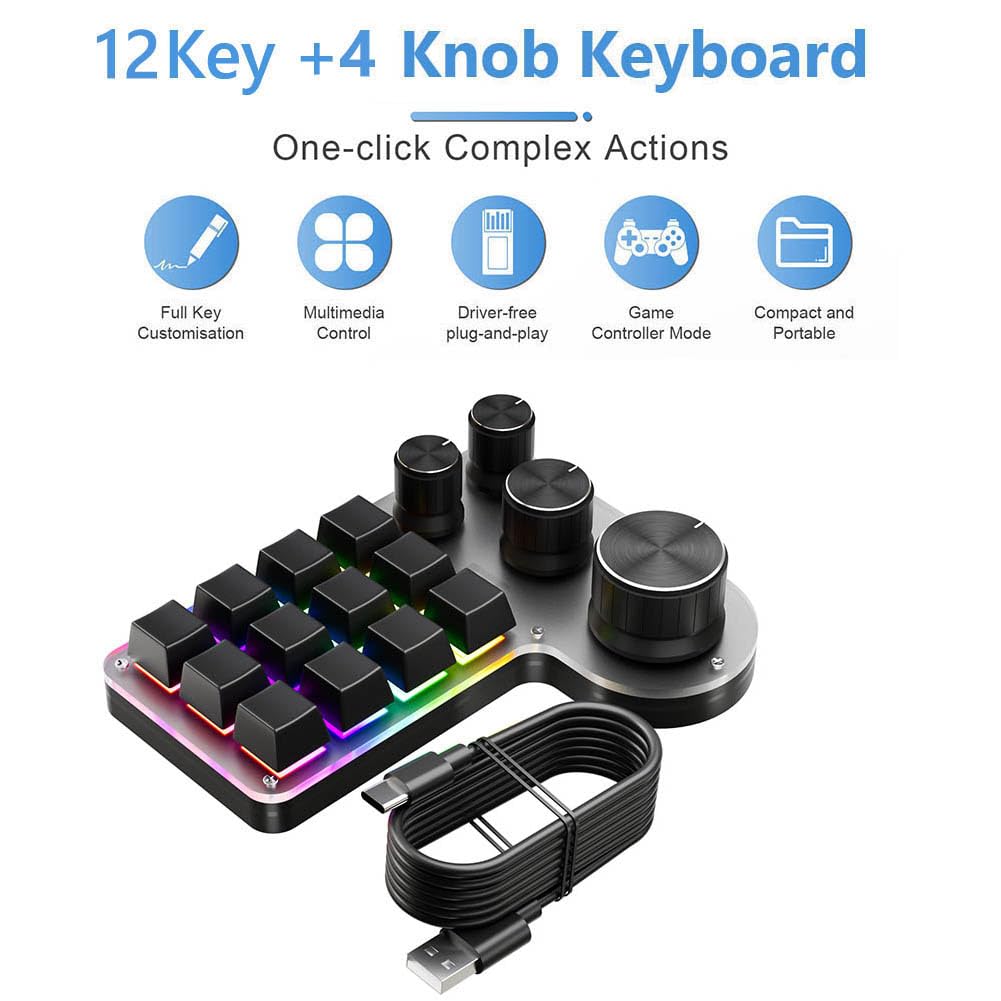 RGB USB Przewodowa/kompatybilna z Bluetooth mechaniczna klawiatura do gier Red Switch z możliwością wymiany podczas pracy 12 klawiszy 4 pokrętła Programowanie makro Niestandardowa klawiatura do