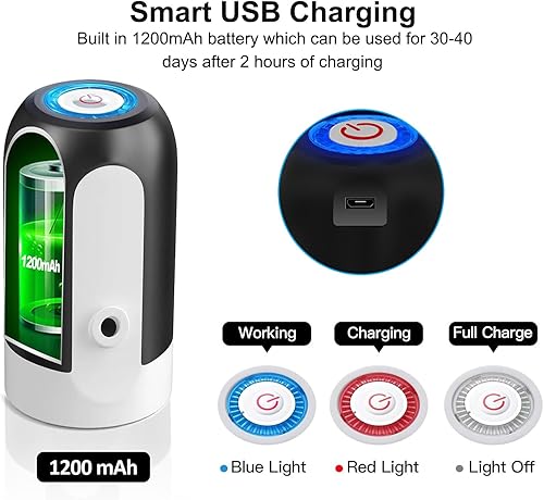 Miniatura 5 de Bomba de agua universal para botella de 5 galones, dispensador de agua eléctrico, bomba de agua automática portátil con interruptor y carga USB,