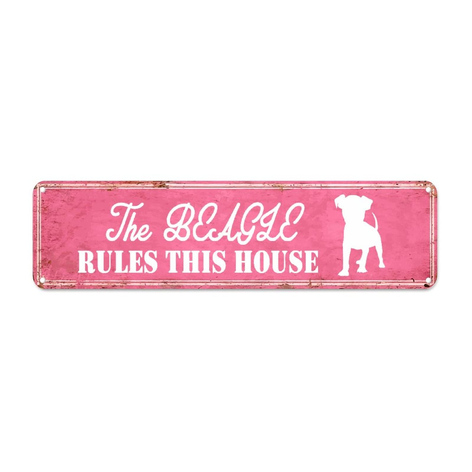 The Beagle Rules This House Retro Tin Signs Aluminum Plaque Sign for Home Kitchen Garden Wall UV-Resistant Decor 4x16 Inch