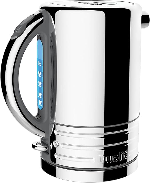 Dualit Architect Kettle | 1.5 Litre 2.3 KW Stainless Steel Kettle With Grey Trim | Rapid Boil and Patented Pure Pour Non-Drip Spout | Measuring Window with Cup Level Indicators