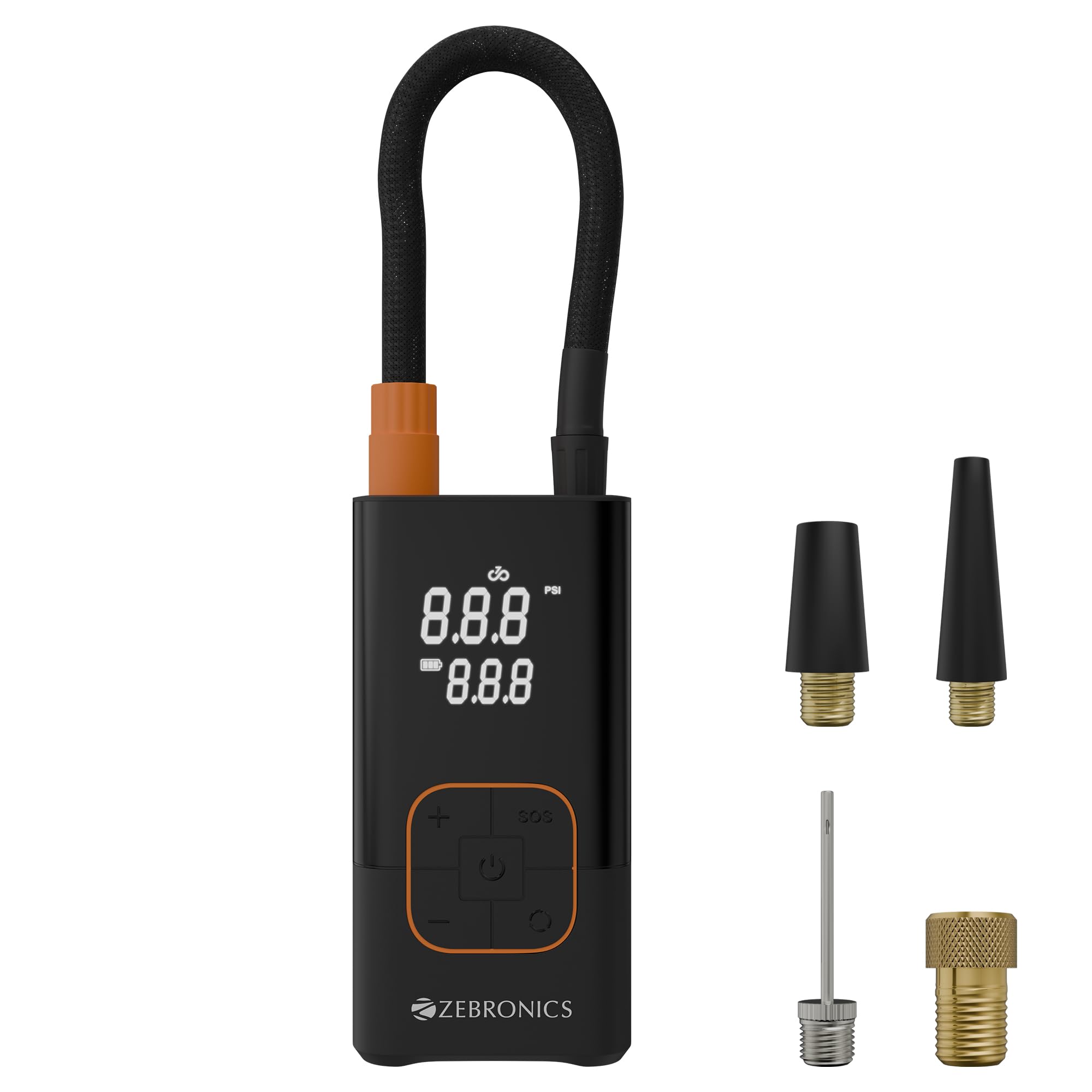 Zebronics Cordless Tyre Inflator, 150 PSI, 4000mAh, Super Fast Inflation, Power Bank, Type-C, Digital Display, Flashlight, SOS Mode, Multiple Nozzles, for Car, Bike, Bicycle, Sports Balls (17TI4)-image-49