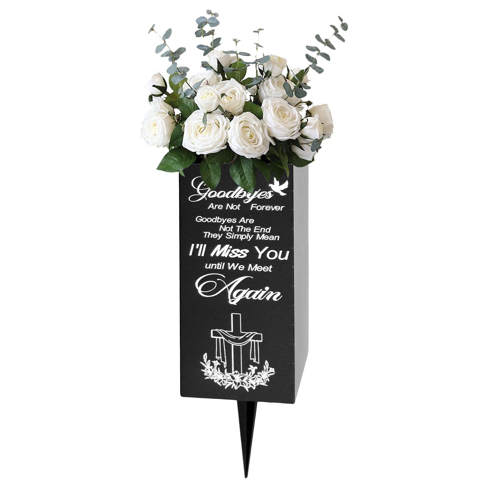 Cemetery Vase,Memorial Headstone Vase with Ground Spike,Metal Sympathy Cemetery Memory Sign,8x20cm Plant Flowers Holder for Grave Decorations