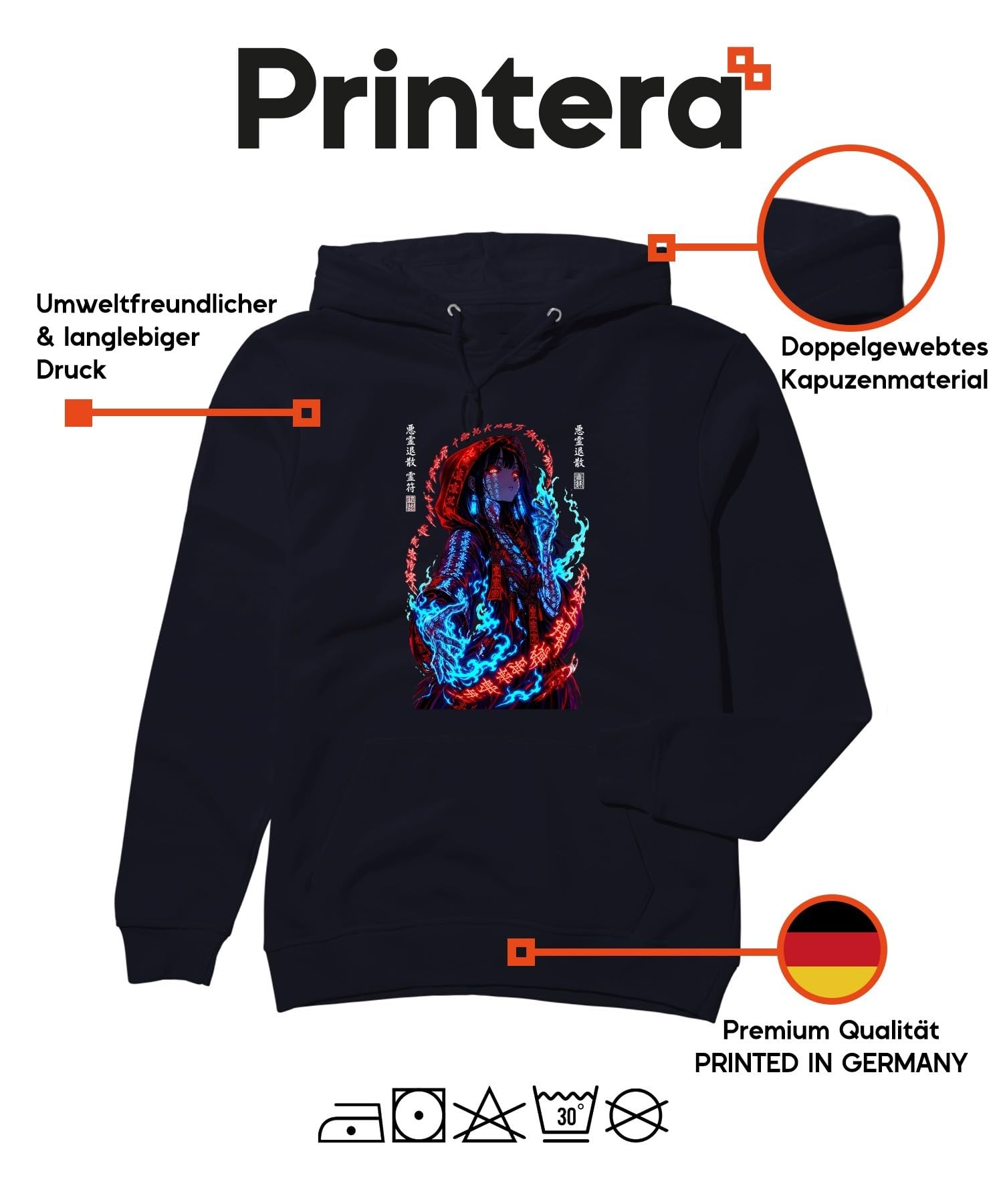 Anime dziewczęcy czerwony kaptur Japonia Y2K bluza z kapturem | Manga Otaku Harajuku Streetwear Kanji Czarodziejka Czarownica Urban Fantasy Demonin Vaporwave Dark Aesthetic
