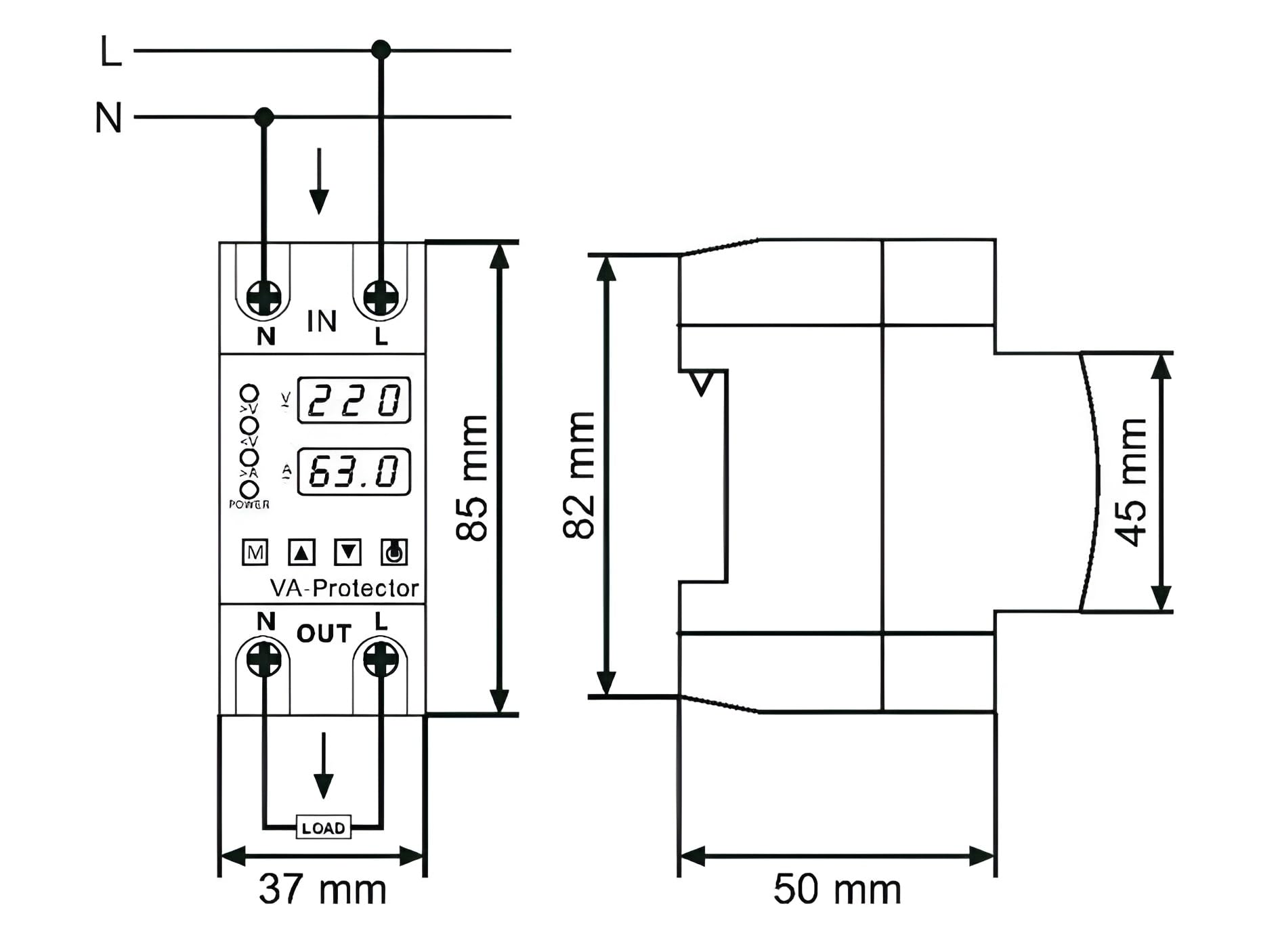 XPR3SS Automatic Over/Under Voltage and Over Load Protection (Adjustable Setting) Meter with Auto Re-Connect LED Display Standard Din-Rail Mounted Single Phase 220V, 63A (13.8kW) — Amazon image 7