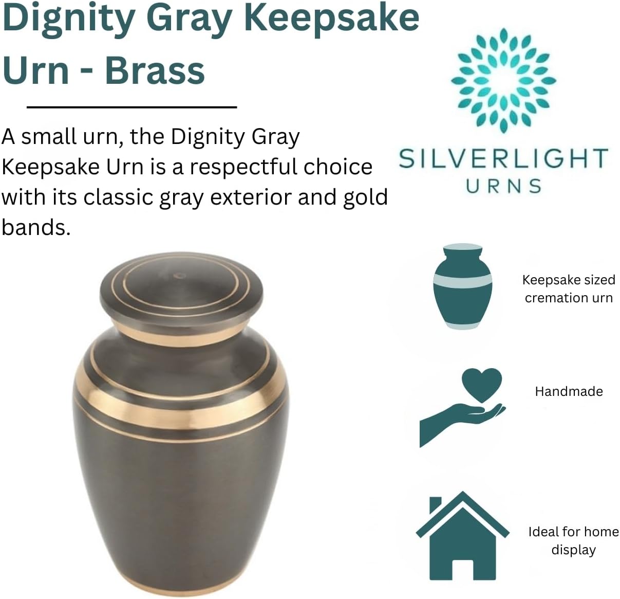 Dignity Gray Keepsake Cremation Urn for Ashes, Brass, Gray Urn, Keepsake Sized Cremation Urn, 2.75 Inches High