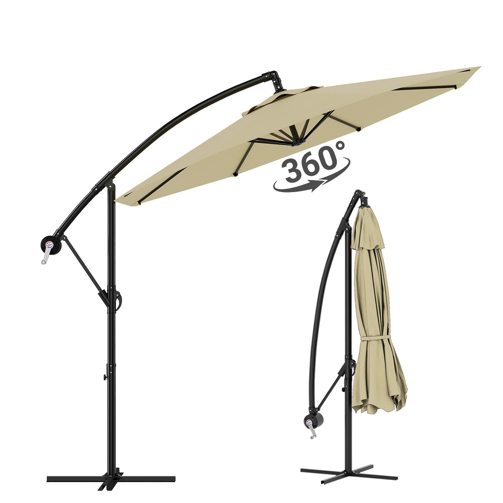 GarveeLife Sonnenschirm Ø 300 cm, Ampelschirm mit Kurbel | Sonnenschirm mit Ständer & Windschutz | Gartenschirm UV-Schutz wasserdicht | Kurbelschirm für Terrasse & Balkon