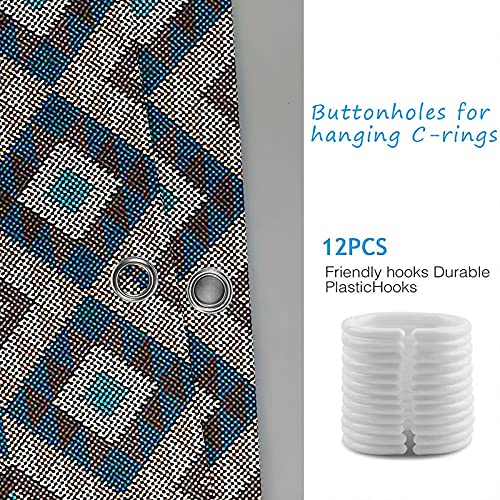Rideau de douche 165x200cm polyester géométrique brun bleu