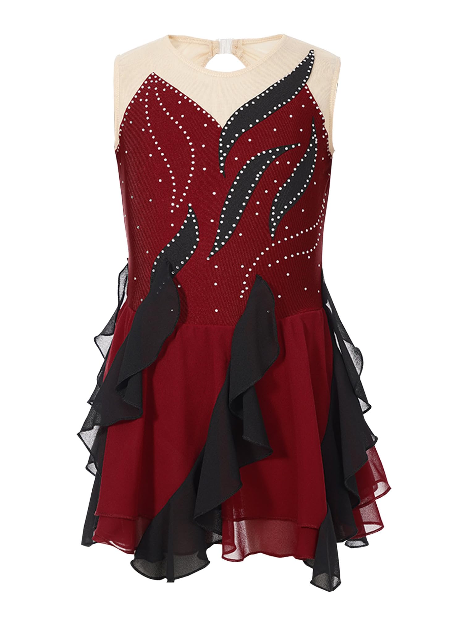 easyforever Kids Girls Mesh Splice Figure Ice Skating Ballet Leotard Dress Roller Skating Dance Competition Costume Burgundy 8 Years