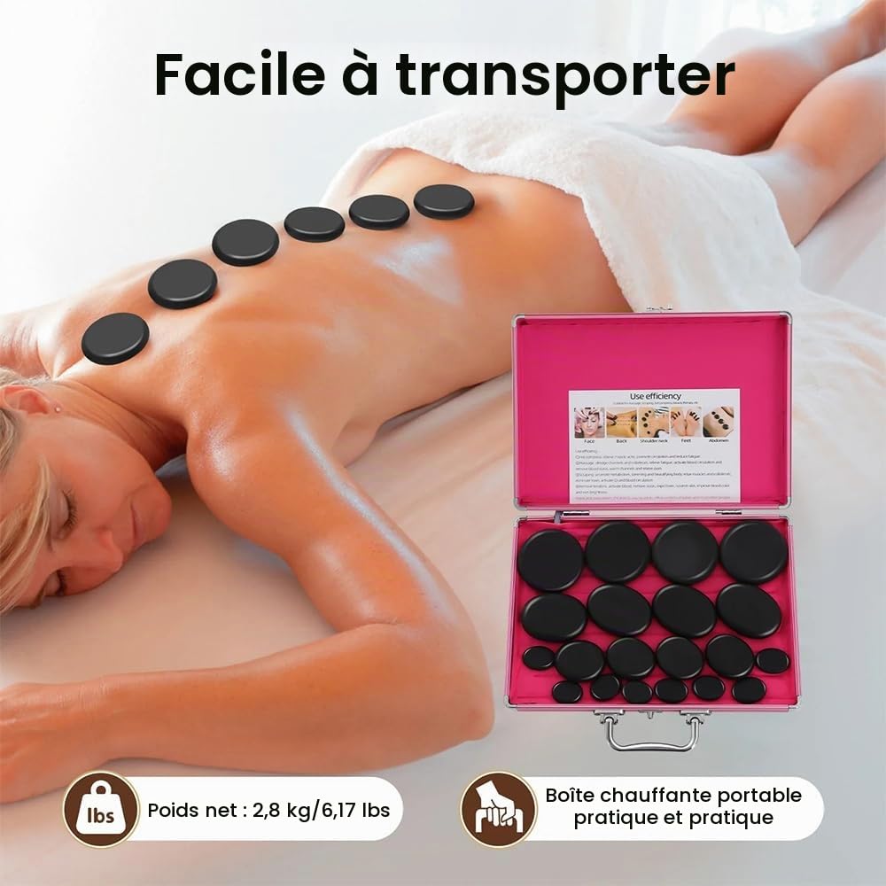 NEWFUM 20 Pierres de Massage Chaudes, Pierres de Massage Portables avec Chauffage pour Usage Domestique, Idéales pour le Spa, la Massothérapie et la Relaxation