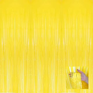 4 Pack Macaron Yellow Foil Fringe Curtain Backdrop, 3.28Ft x 6.56Ft Foil Fringe Streamers Curtains for Party, Photo Booth Props, Birthday, 2022 Graduation Decor Supplies, One Size - Buy now