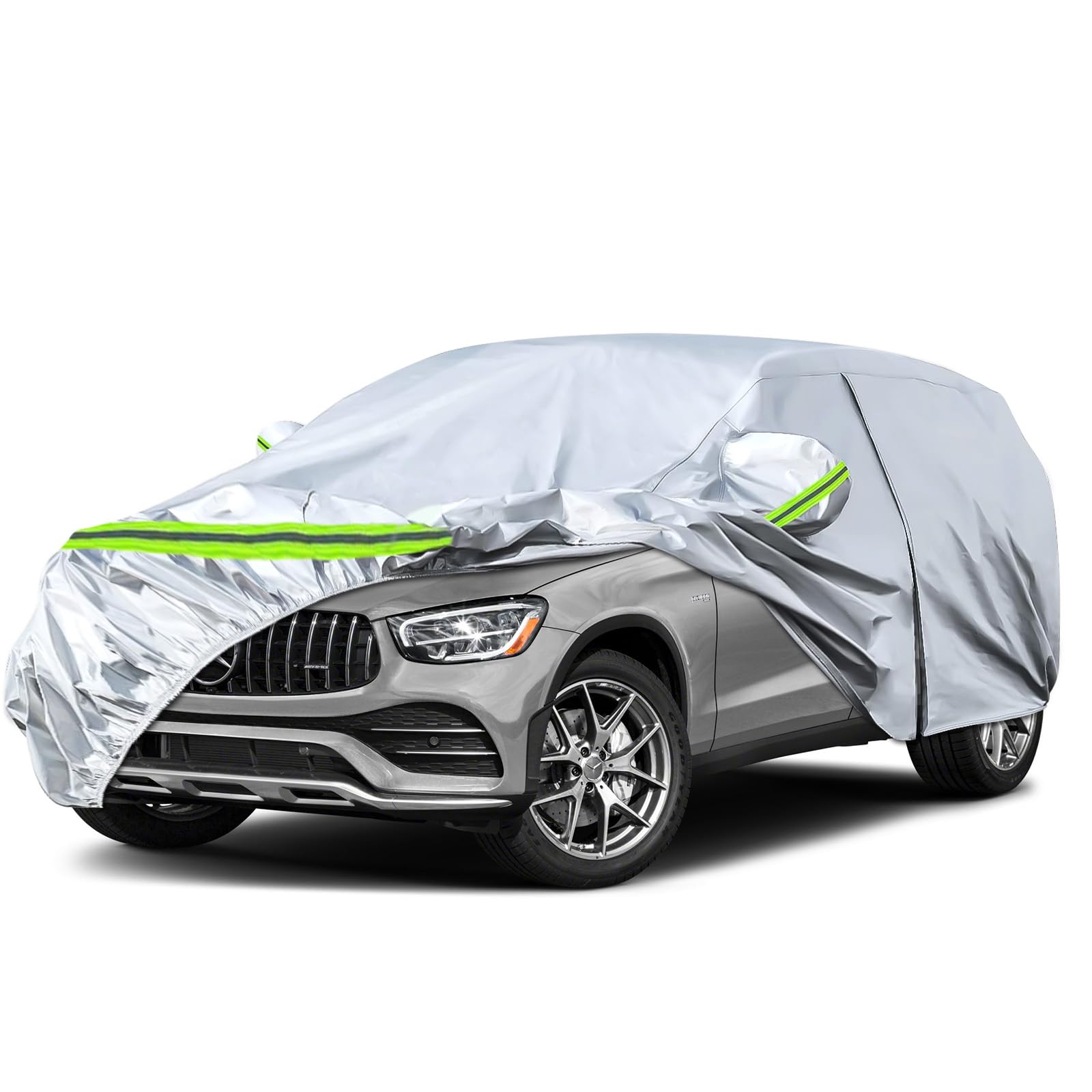 Waterproof Car Covers Replace for 2016-2026 Mercedes Benz GLC 300 350 | 6 Layers Silver All Weather Car Cover with Zipper Door &amp; Windproof Bands for Snow Rain Dust Hail Protection