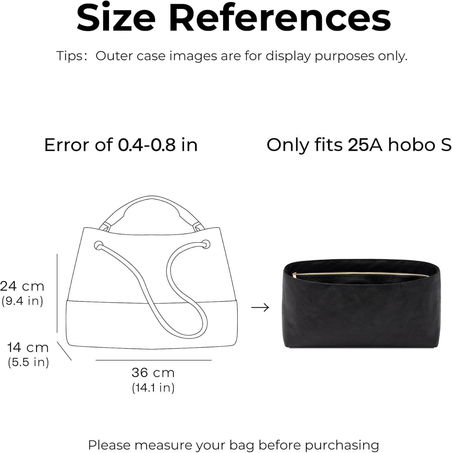 Handbag Organizer Insert for Chanel 25A Hobo S Handbag,Custom Fit Inside Premium Lightweight Water Resistant Purse Insert with Zipper(Matte Black)