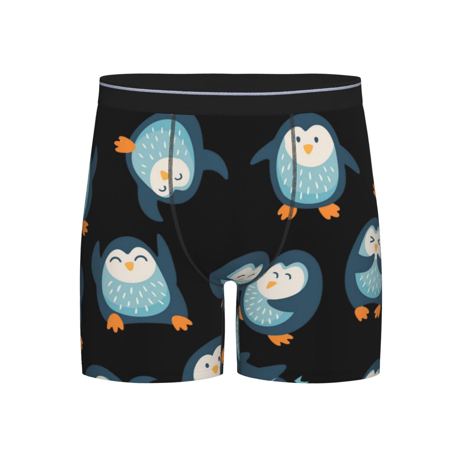 Poadnly Men's As Picture Penguins Cartoon Patterned, Boxer Briefs Novelty Underwear Soft Polyester Underpants,Xl