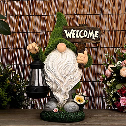 ASAWASA Decorações de gnomos para quintal com luz LED solar, 36 cm grande decoração de gnomos para j
