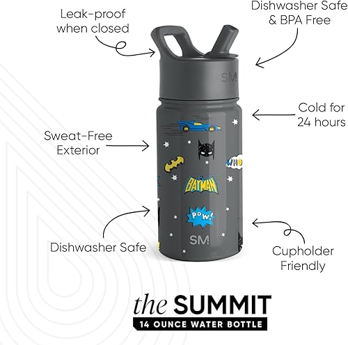 Miniatura 5 de Simple Modern Summit - Botella de agua infantil con tapa con pajilla, vaso de DC Comics de acero inoxidable de 14 onzas con aislamiento, para niños,