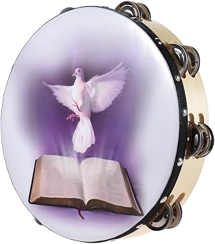 10 Inch Church Tambourine with Double Metal Jingles Wooden Frame
