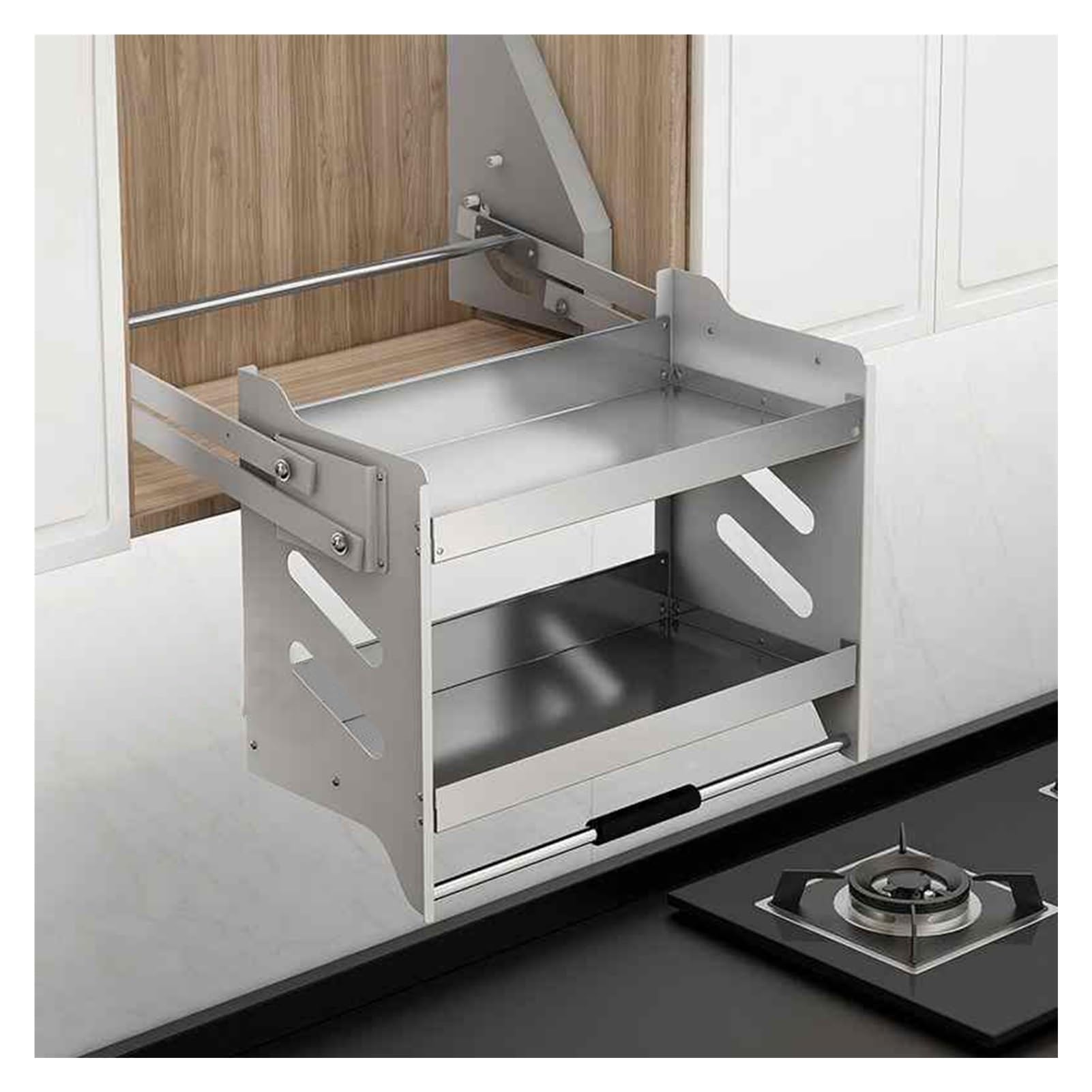 IUokLU Pull Down Kitchen Cabinet Organizer - Sliding Storage Basket for Upper Cabinets - Maximize Space, Easy Access, Kitchen Organization Solution(41-42cm)