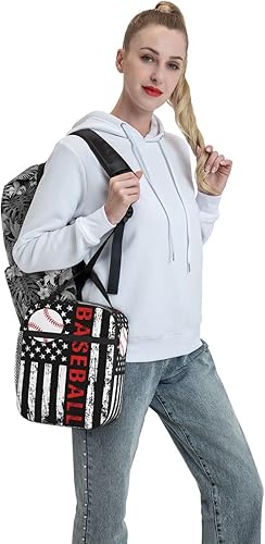 Miniatura 7 de Lonchera de béisbol con bandera estadounidense para hombres y mujeres, pequeña bolsa de almuerzo para oficina, trabajo, picnic, reutilizable,