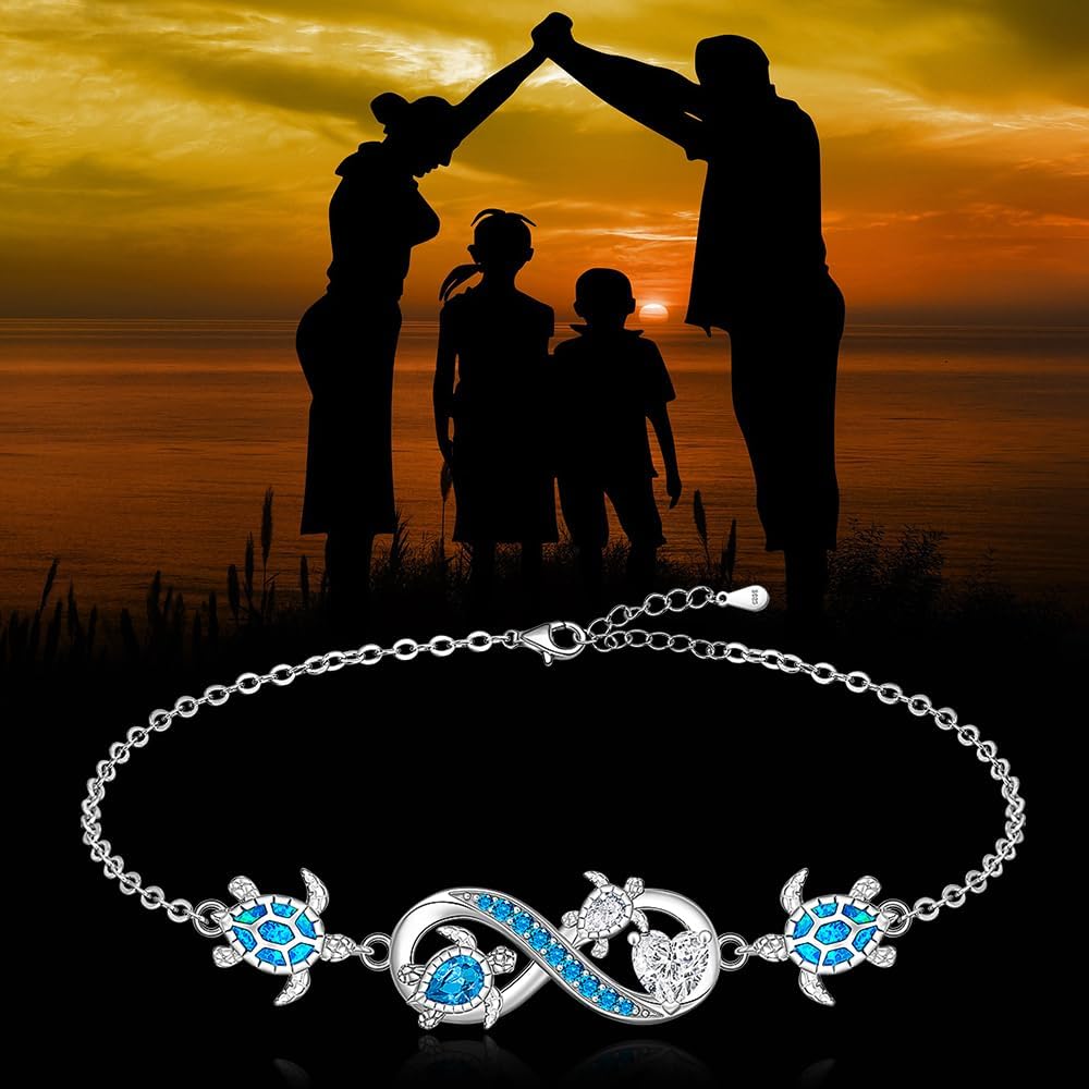 Fenthring Turtle Anklets for Women Turtle Ankle Bracelet Blue Opal Sea Sterling Silver Infinity Wave Ocean Beach Summer Jewelry Mothers Day Gifts - Image 5