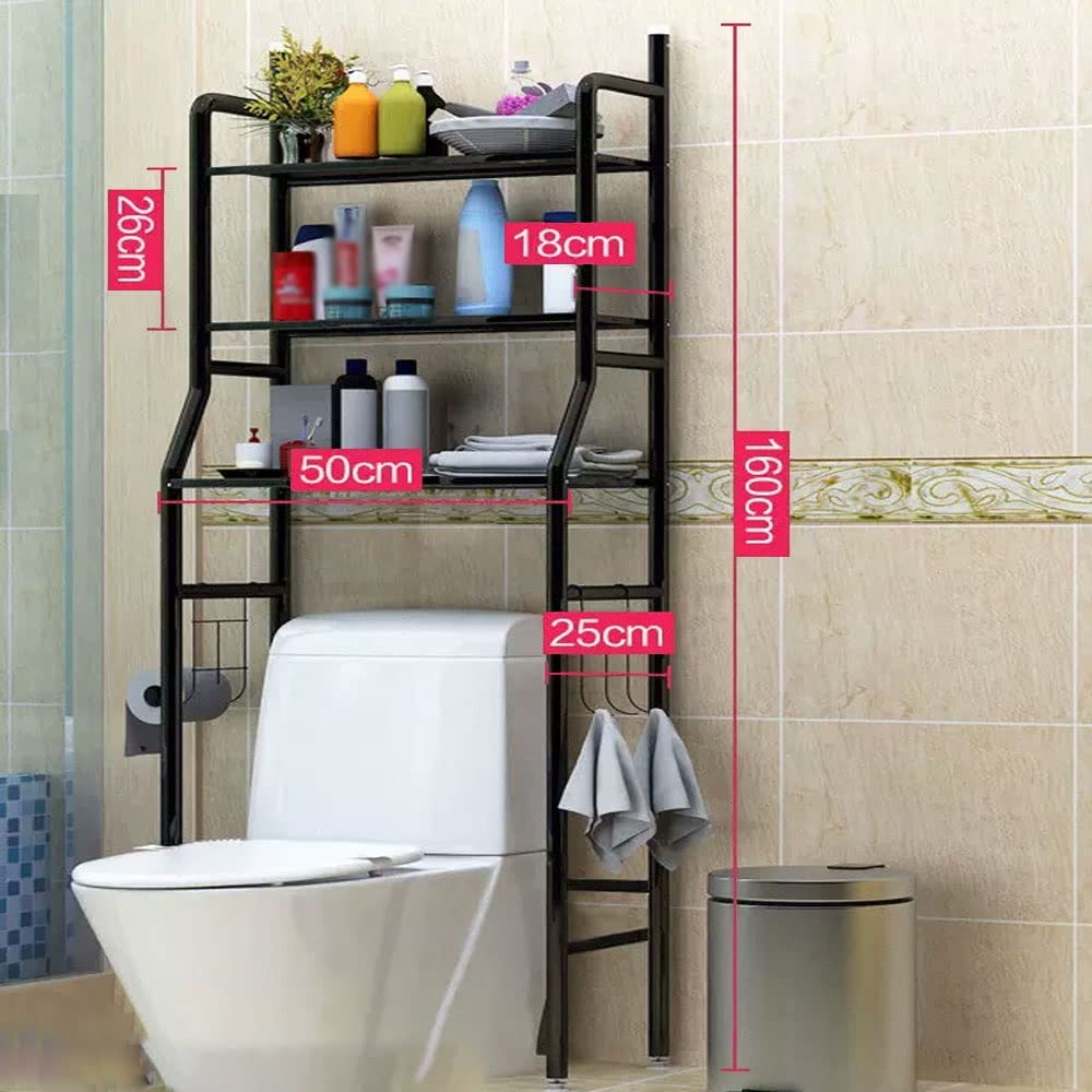 Badezimmer Regal Ohne Bohren Badezimmer Badezimmer Regal Boden Toilette Badezimmer Waschraum Waschbecken Rack Waschmaschine Toilette Lagerung Racks (Color : Black)