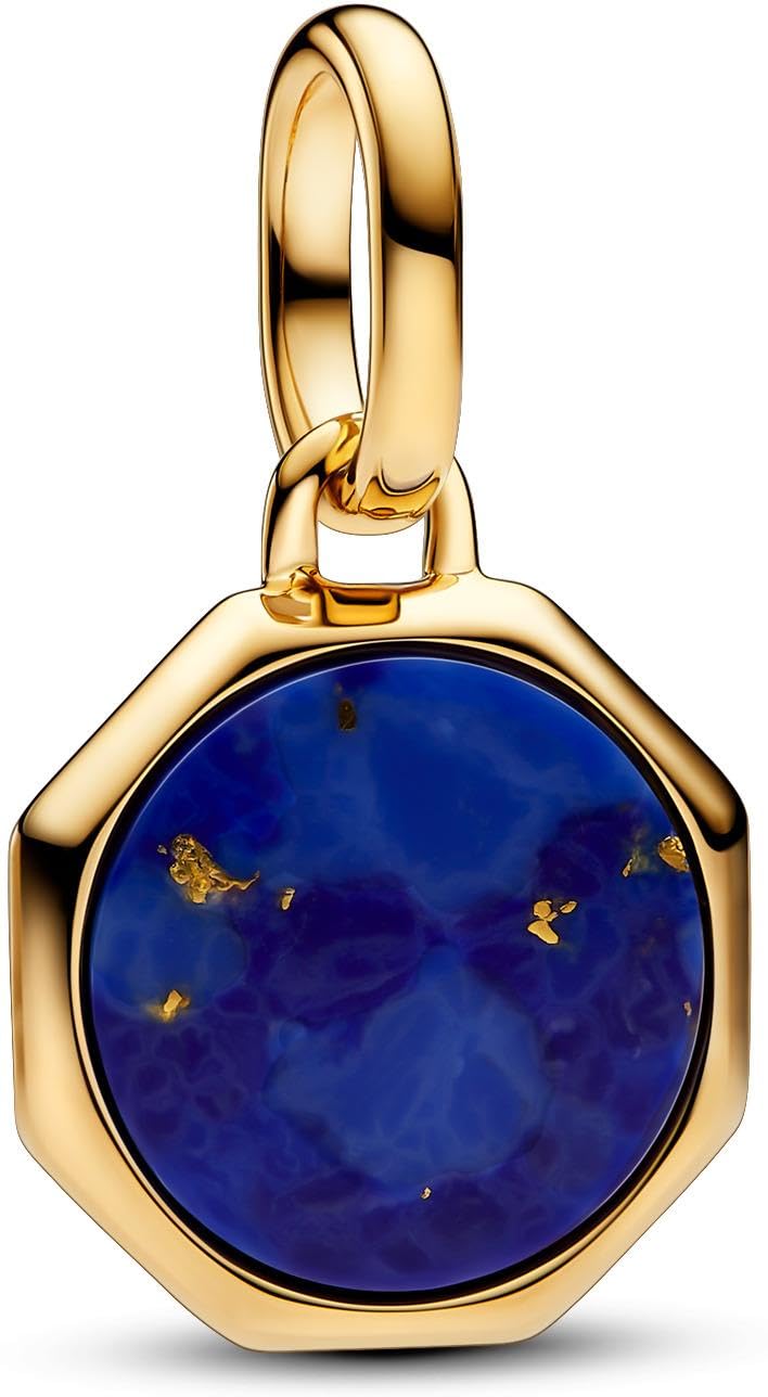PANDORA ME Blaues gravierbares Mini-Medaillon Charm aus Sterling Silber mit vergoldeter Metalllegierung und Lapislazuli, Kompatibel ME und Moments Armbänder, 763388C01
