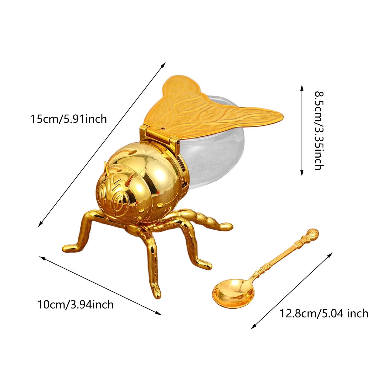 Bothyi Bee Honey Jar Sugar Bowl with Spoon Multipurpose Modern Creative Canister Container Condiment Pot for Parties Festive Kitchen, Gold Tail