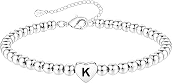 Sterling Silver Initial Bracelet for Women Letter A-Z Heart Bracelets Non Tarnish Christmas Birthday Gifts for Girls Mother Daughter Sister Friends Jewellery