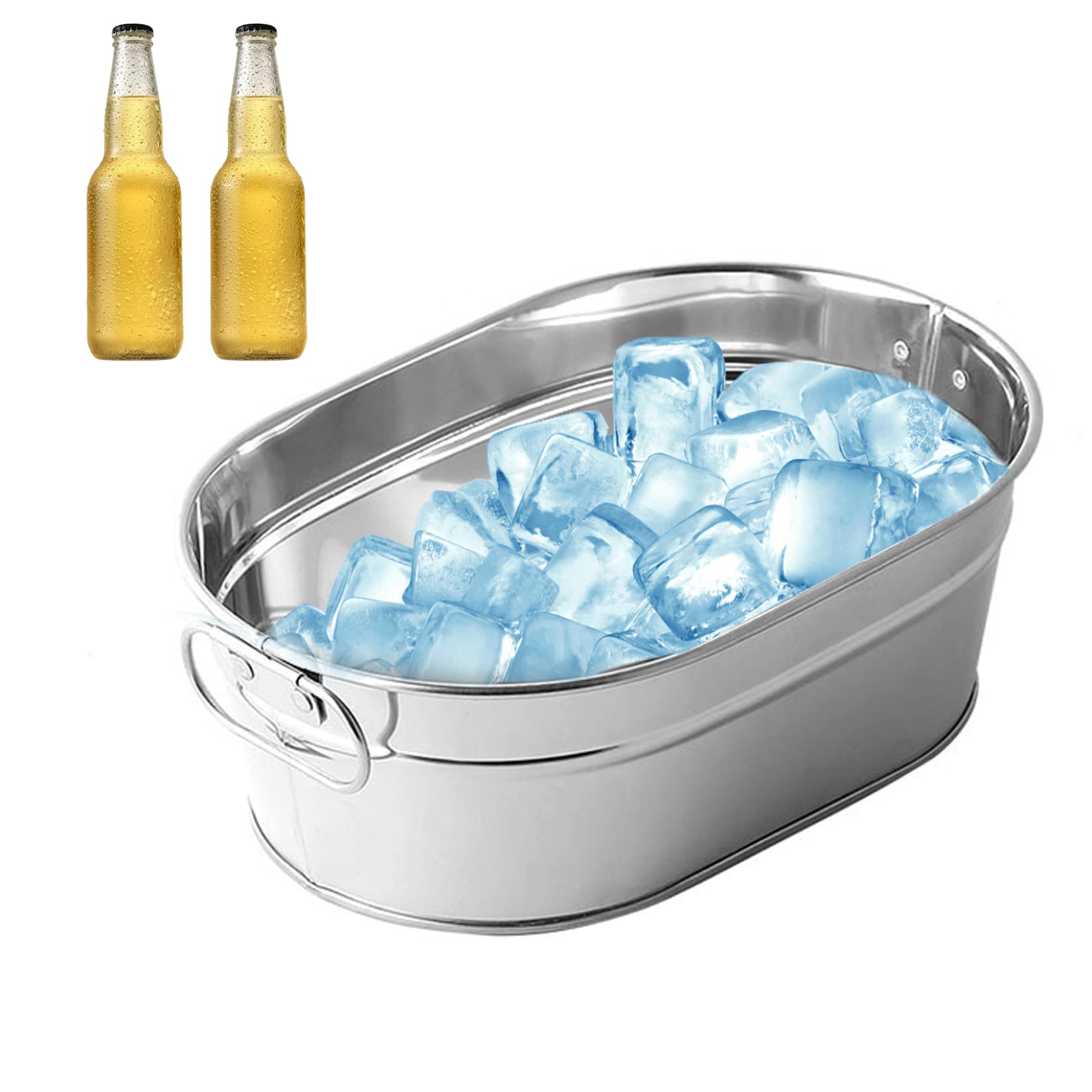Edelstahl -Eiseimer, verzinktes Metall Badewanne Getränkewanne ideal für Hausfeiern großer Getränkeeiseibner Ovaler Speicher 22.5 x 15 x 7 cm