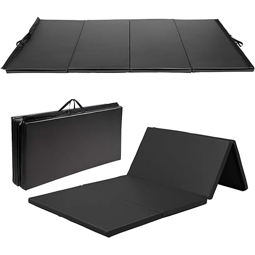 GYMAX Thick Exercise Mat, 4'x8' 4-Panel Folding Gymnastics Tumbling Mat with Carry Handle for Yoga, Aerobic Stretch, MMA, Aerobic