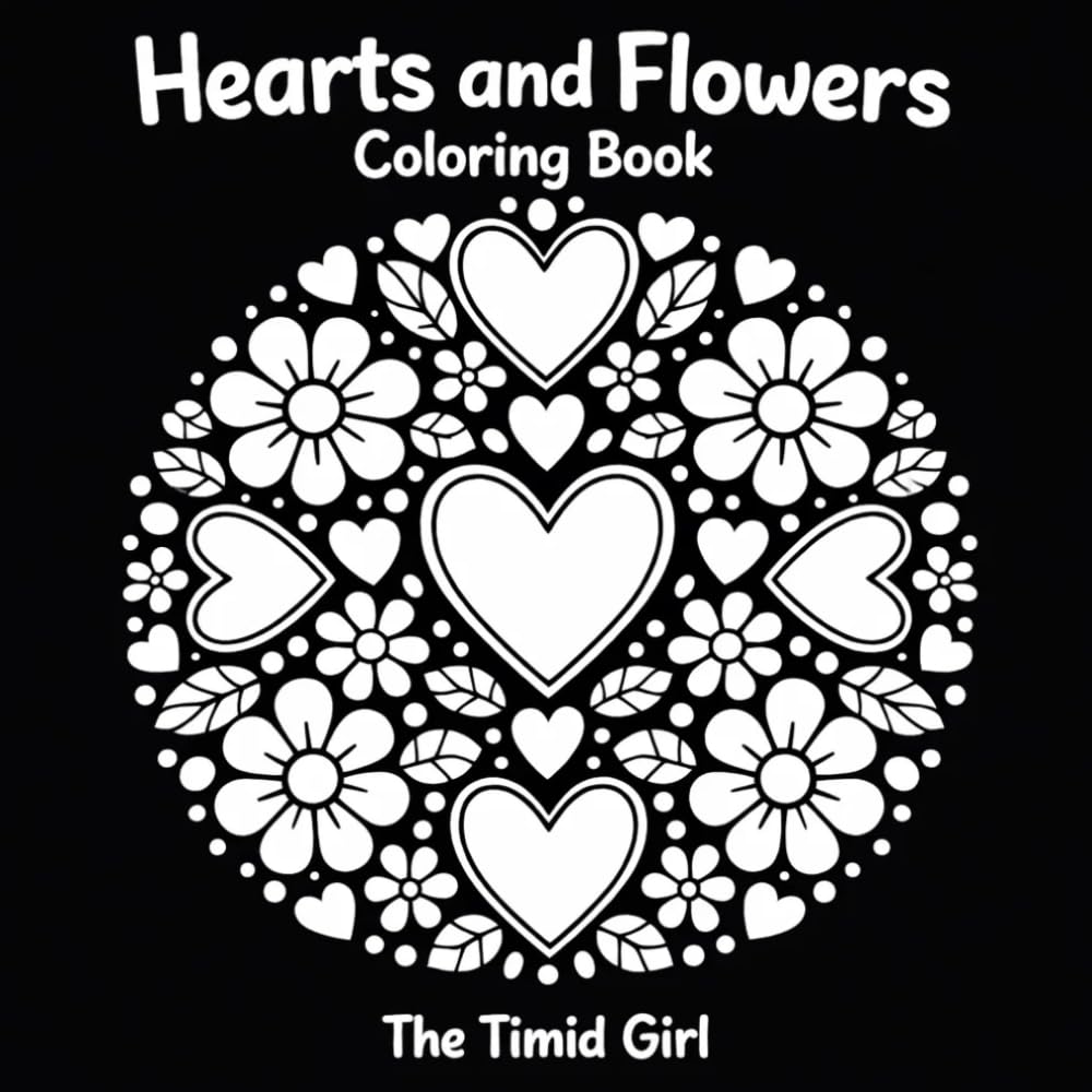 Hearts and Flowers: Black Background Coloring Book