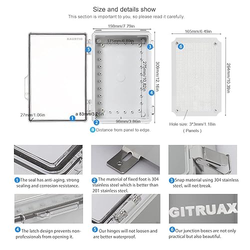 Miniatura 9 de GITRUAX Caja eléctrica impermeable del recinto 8.7 "x 6.7"x4.4" T caja de conexiones al aire libre plástico ABS y tapa transparente de la caja del